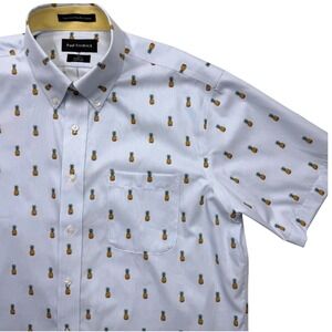 Paul Frederick Non-Iron SS ButtonUp Pinstripe Pineapple Size 16.5 Coastal Preppy